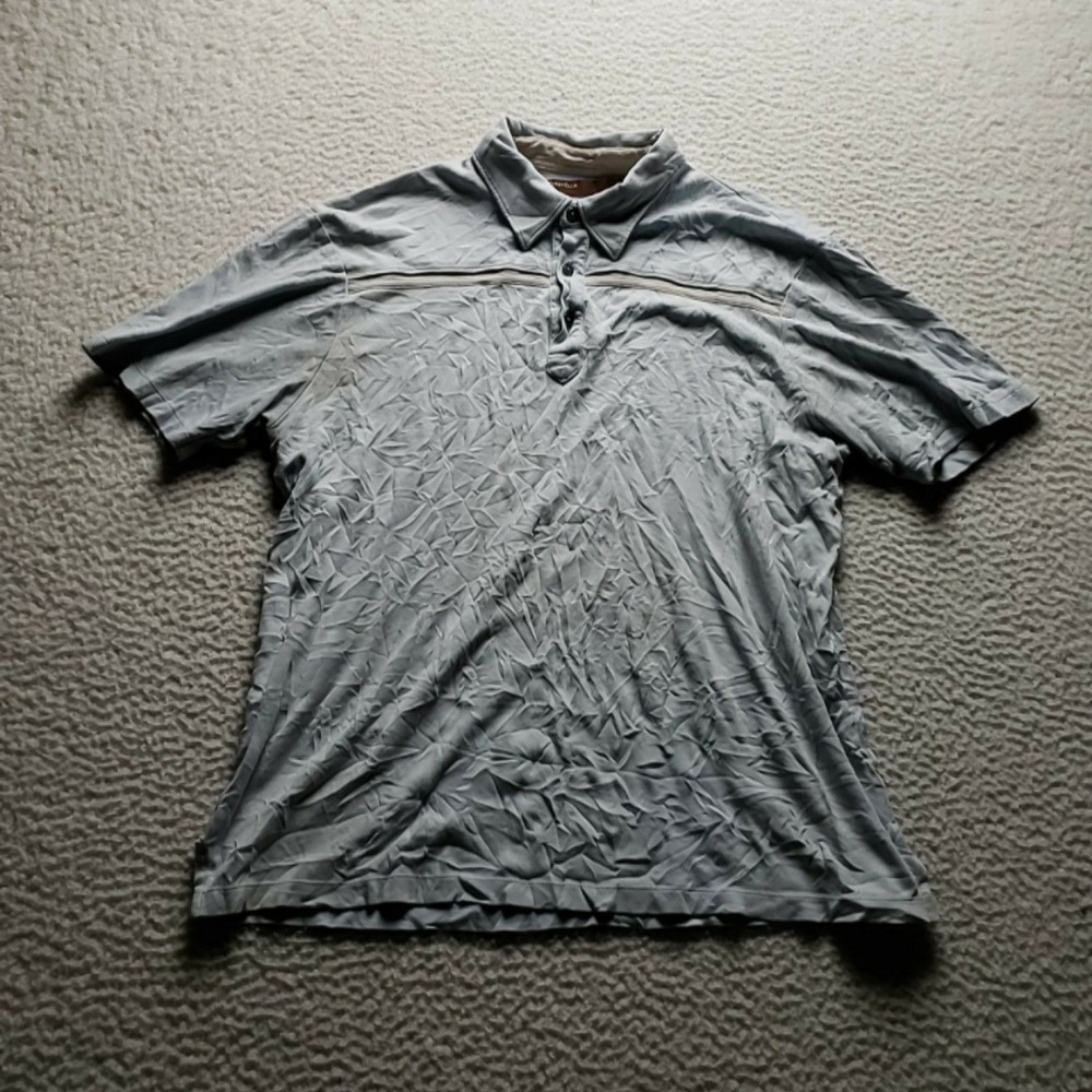 Perry Ellis Polo Shirt Mens L Blue Solid Short Sleeve 100% Cotton Knit Top